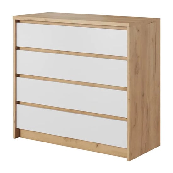 Product photograph of Olbia Wooden Chest Of 4 Drawers In Golden Oak And White from Furniture in Fashion