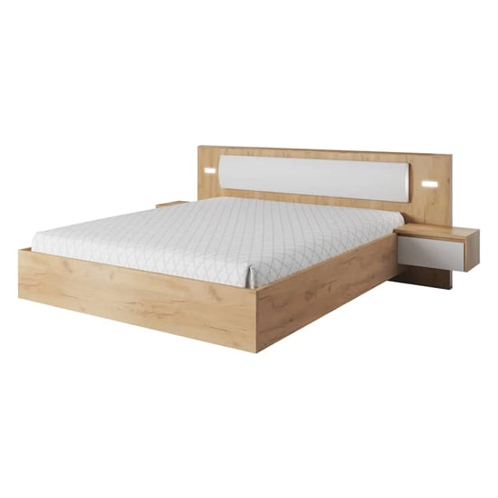 Read more about Olbia king size bed with bedside cabinets in golden oak and led