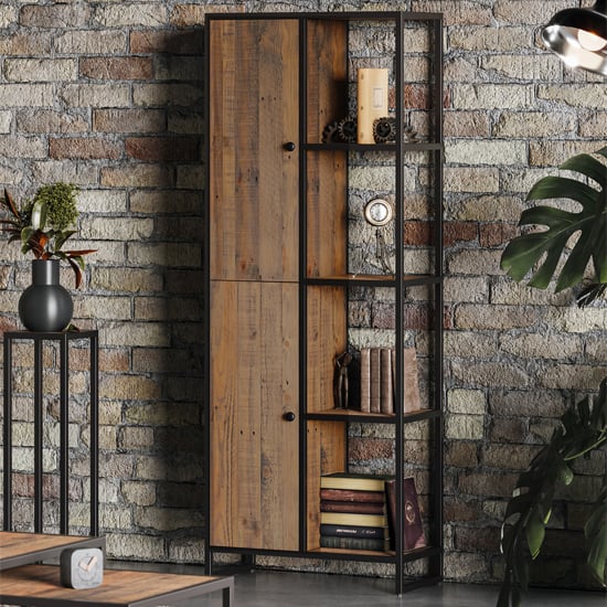 Olbia Wooden Bookcase Large Tall With 2 Doors In Oak