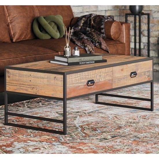 Product photograph of Olbia Wooden Coffee Table With 4 Drawers In Oak from Furniture in Fashion