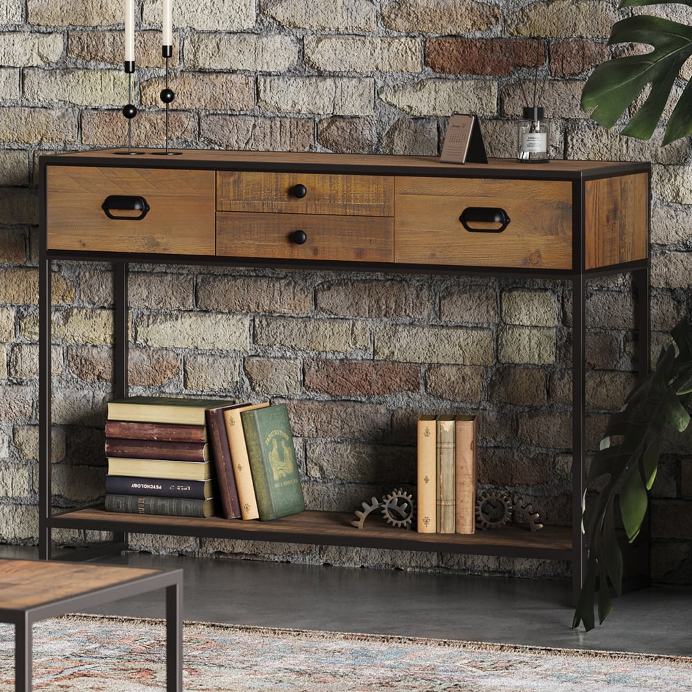Olbia Wooden Console Table With 4 Drawers In Oak