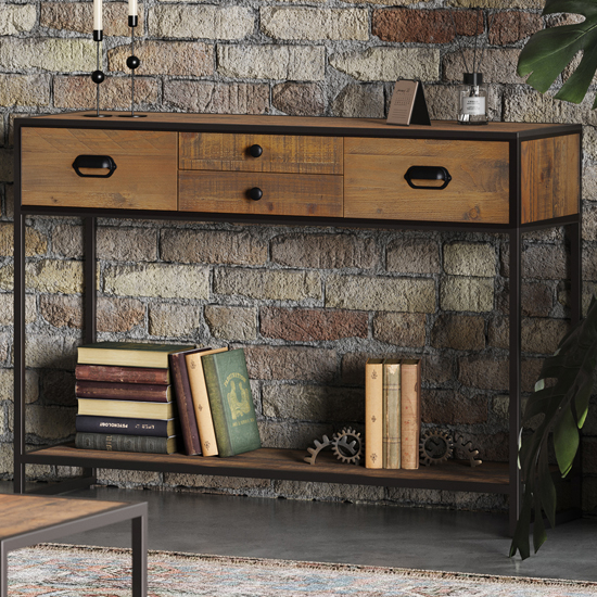 Read more about Olbia wooden console table large with 4 drawers in oak
