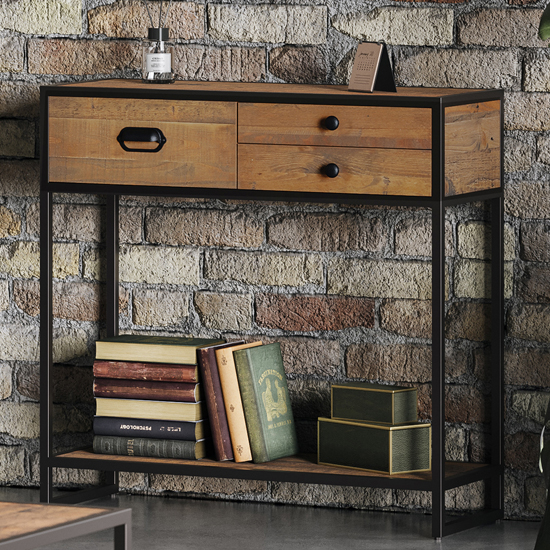 Read more about Olbia wooden console table small with 3 drawers in oak