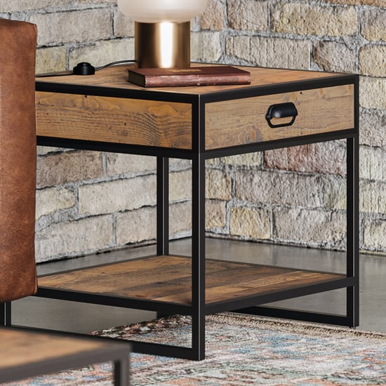 Read more about Olbia wooden lamp table with 1 drawer in oak