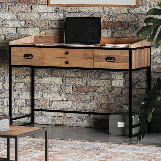 Product photograph of Olbia Wooden Laptop Desk With 4 Drawers In Oak from Furniture in Fashion