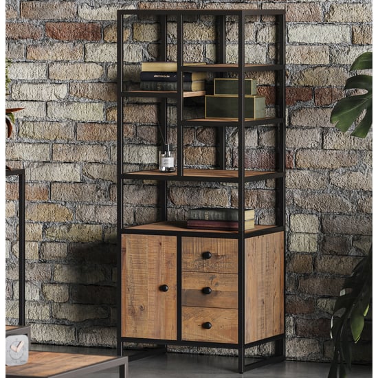 Read more about Olbia wooden modular bookcase tall open 1 door 3 drawers in oak