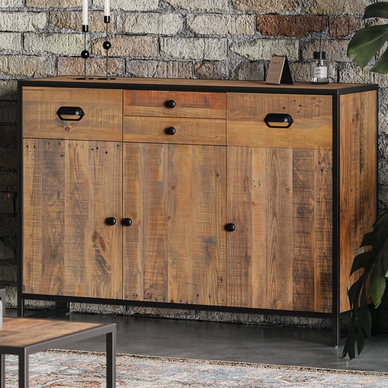 Product photograph of Olbia Wooden Sideboard With 3 Doors 4 Drawers In Oak from Furniture in Fashion