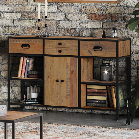 Read more about Olbia wooden sideboard open with 2 doors 4 drawers in oak