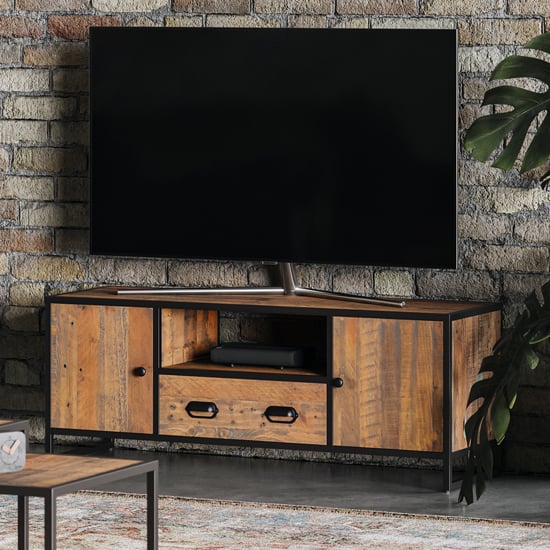 Product photograph of Olbia Wooden Tv Stand With 2 Doors 1 Drawer In Oak from Furniture in Fashion