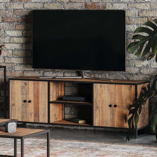 Product photograph of Olbia Wooden Tv Stand With 4 Doors 1 Shelf In Oak from Furniture in Fashion