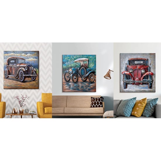 Product photograph of Oldtimer Picture Set Of 3 Metal Wall Arts In Multicolor from Furniture in Fashion
