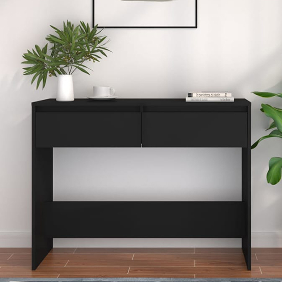 Olenna Wooden Console Table With 2 Drawers In Black