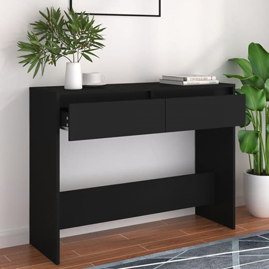 Olenna Wooden Console Table With 2 Drawers In Black_2