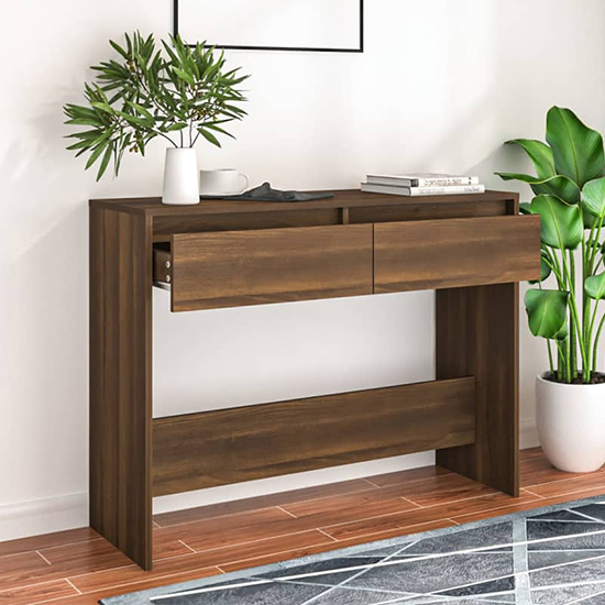 Olenna Wooden Console Table With 2 Drawers In Brown Oak_2