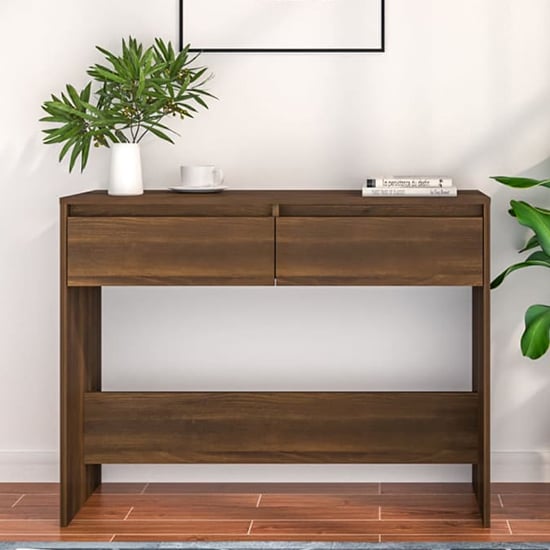 Olenna Wooden Console Table With 2 Drawers In Brown Oak