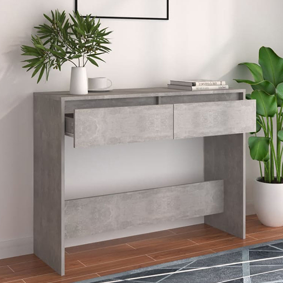 Olenna Wooden Console Table With 2 Drawers In Concrete Effect_2