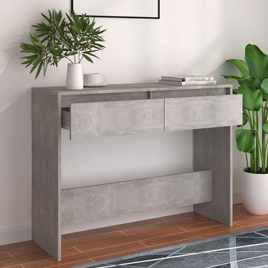 Olenna Wooden Console Table With 2 Drawers In Concrete Effect