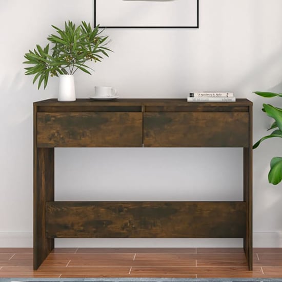 Olenna Wooden Console Table With 2 Drawers In Smoked Oak