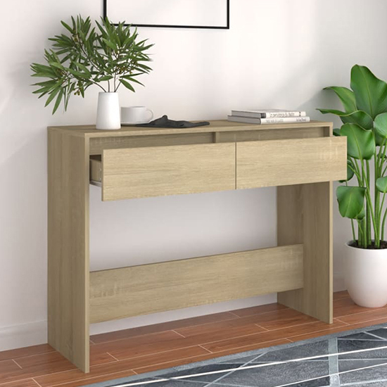 Olenna Wooden Console Table With 2 Drawers In Sonoma Oak_2
