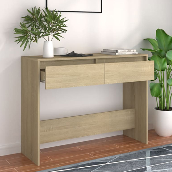 Olenna Wooden Console Table With 2 Drawers In Sonoma Oak
