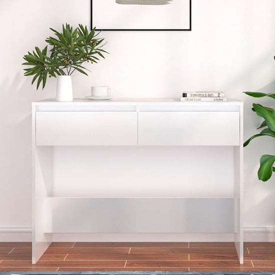 Photo of Olenna wooden console table with 2 drawers in white