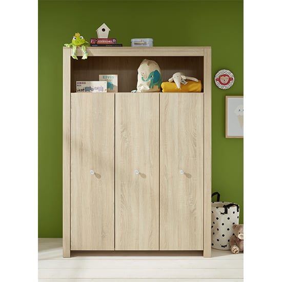 Product photograph of Oley Kids Room Wooden Wardrobe In Sagerau Light Oak from Furniture in Fashion