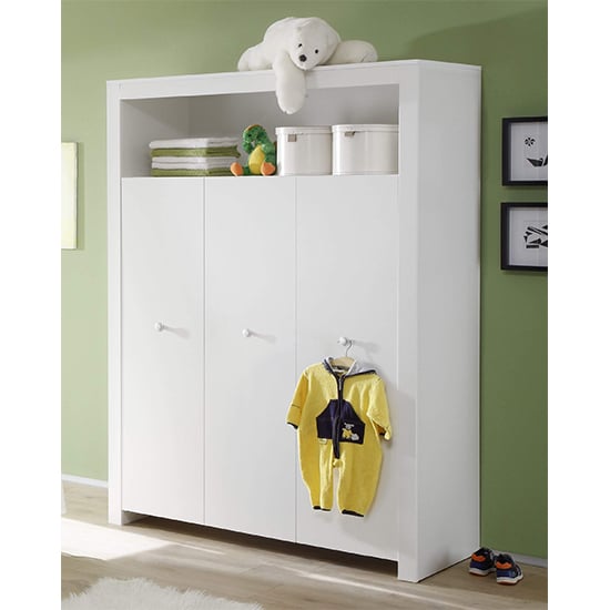 Product photograph of Oley Kids Room Wooden Wardrobe In White from Furniture in Fashion