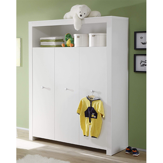 Oley Kids Room Wooden Wardrobe In White thumbnail