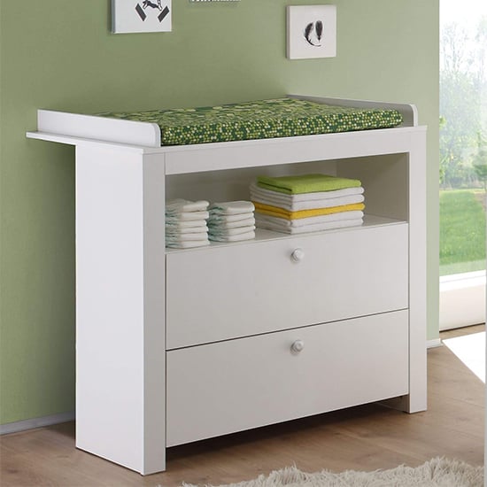 Product photograph of Oley Wooden Storage Cabinet With Changer Top In White from Furniture in Fashion