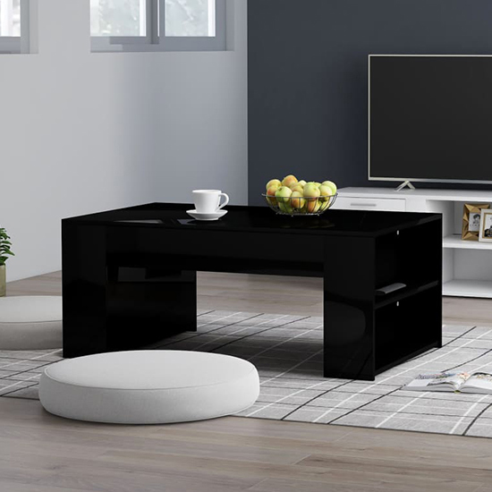 Olicia High Gloss Coffee Table With Shelves In Black