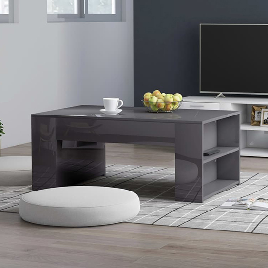 Product photograph of Olicia High Gloss Coffee Table With Shelves In Grey from Furniture in Fashion