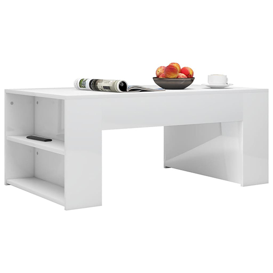 Olicia High Gloss Coffee Table With Shelves In White_2