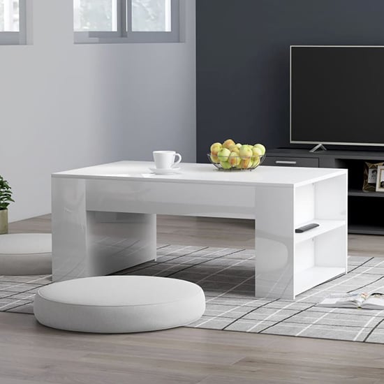 Olicia High Gloss Coffee Table With Shelves In White_1