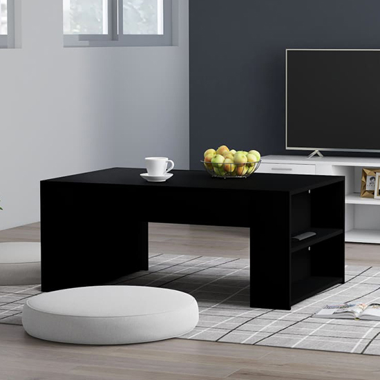 Product photograph of Olicia Wooden Coffee Table With Shelves In Black from Furniture in Fashion