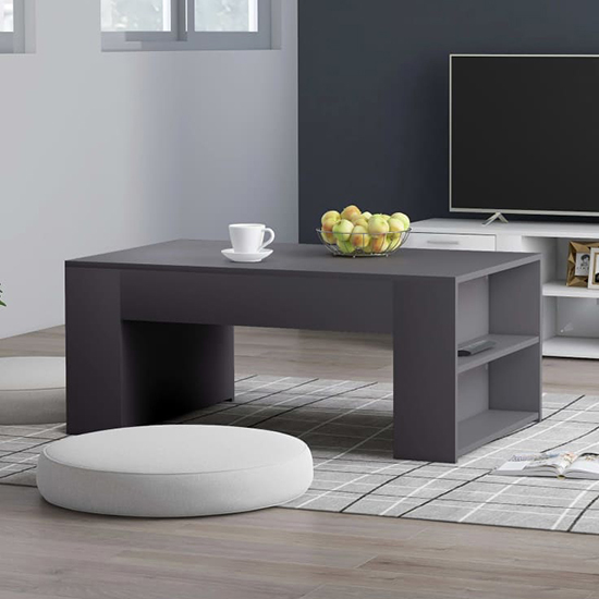 Read more about Olicia wooden coffee table with shelves in grey