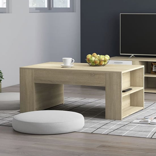 Olicia Wooden Coffee Table With Shelves In Sonoma Oak_1