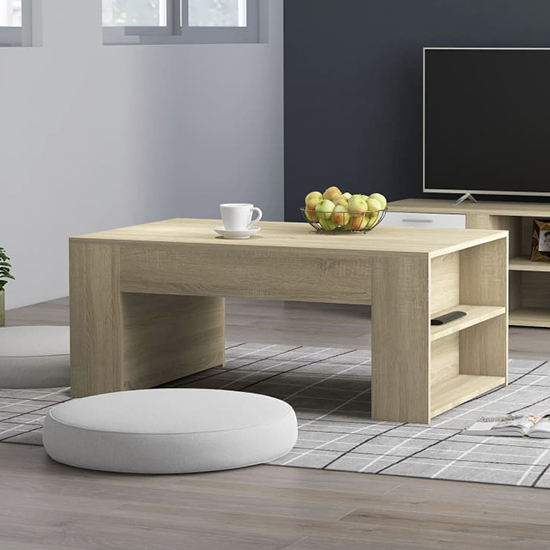 Read more about Olicia wooden coffee table with shelves in sonoma oak