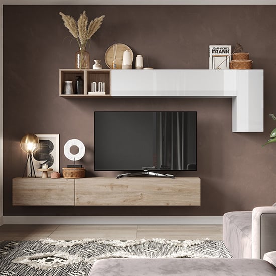 Product photograph of Olisa Wall Hung High Gloss Entertainment Unit In Bronze Mercure from Furniture in Fashion