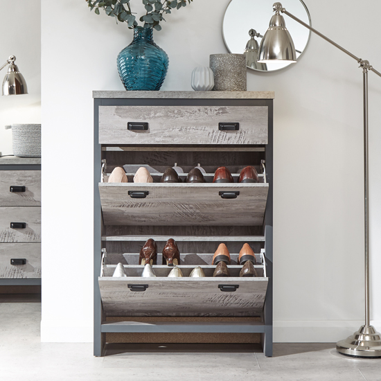 2 Tiers Wooden Shoe Storage In Grey Furniture in Fashion