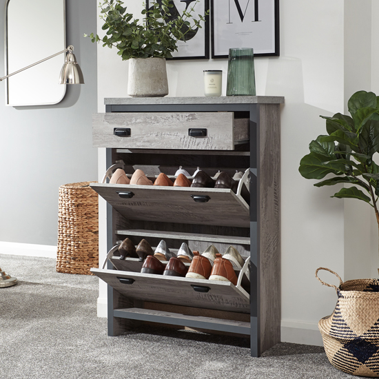 2 Tiers Wooden Shoe Storage In Grey Furniture in Fashion