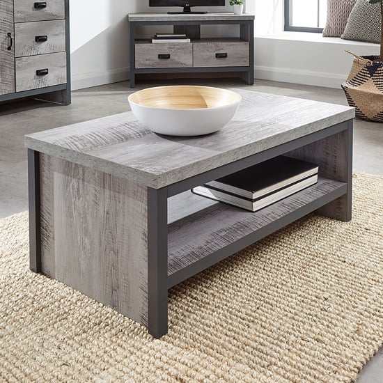 Product photograph of Balcombe Wooden Coffee Table In Grey With Undershelf from Furniture in Fashion