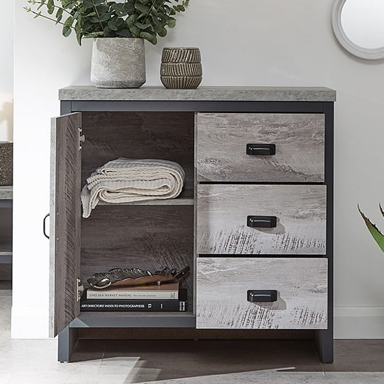 Balcombe Wooden Sideboard In Grey With 1 Door And 3 Drawers_2