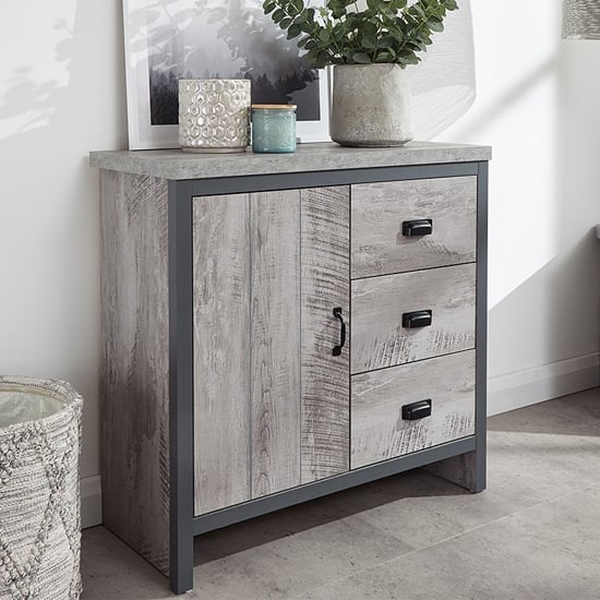 Balcombe Wooden Sideboard In Grey With 1 Door And 3 Drawers_3