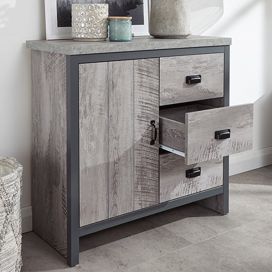 Balcombe Wooden Sideboard In Grey With 1 Door And 3 Drawers_4