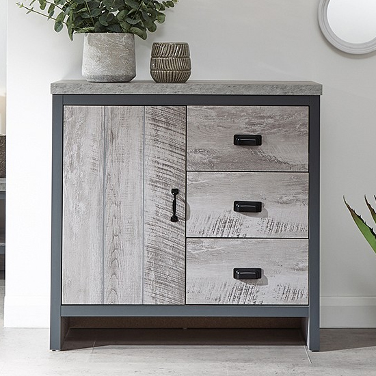 Photo of Balcombe wooden sideboard in grey with 1 door and 3 drawers