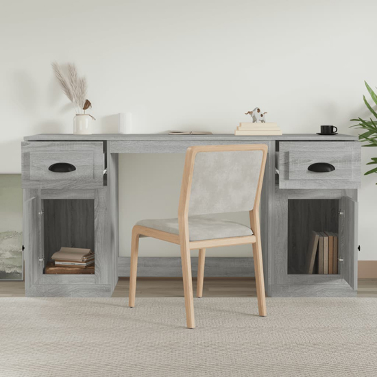 Oliver Computer Desk With 2 Doors 2 Drawers In Grey Sonoma Oak