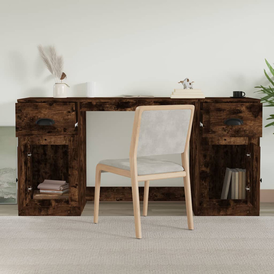 Oliver Computer Desk With 2 Doors 2 Drawers In Smoked Oak