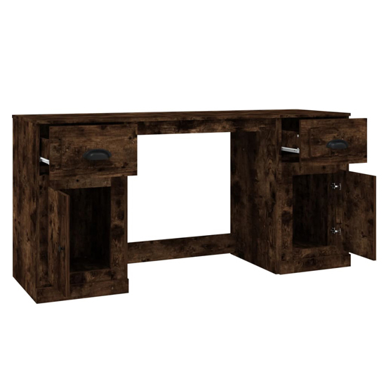 Oliver Computer Desk With 2 Doors 2 Drawers In Smoked Oak