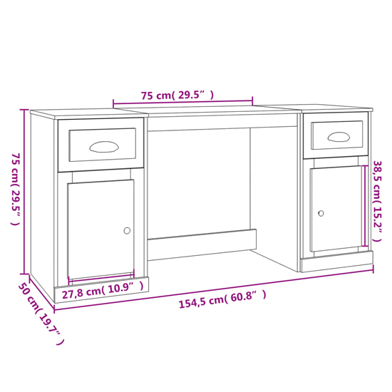 Oliver Computer Desk With 2 Doors 2 Drawers In Smoked Oak