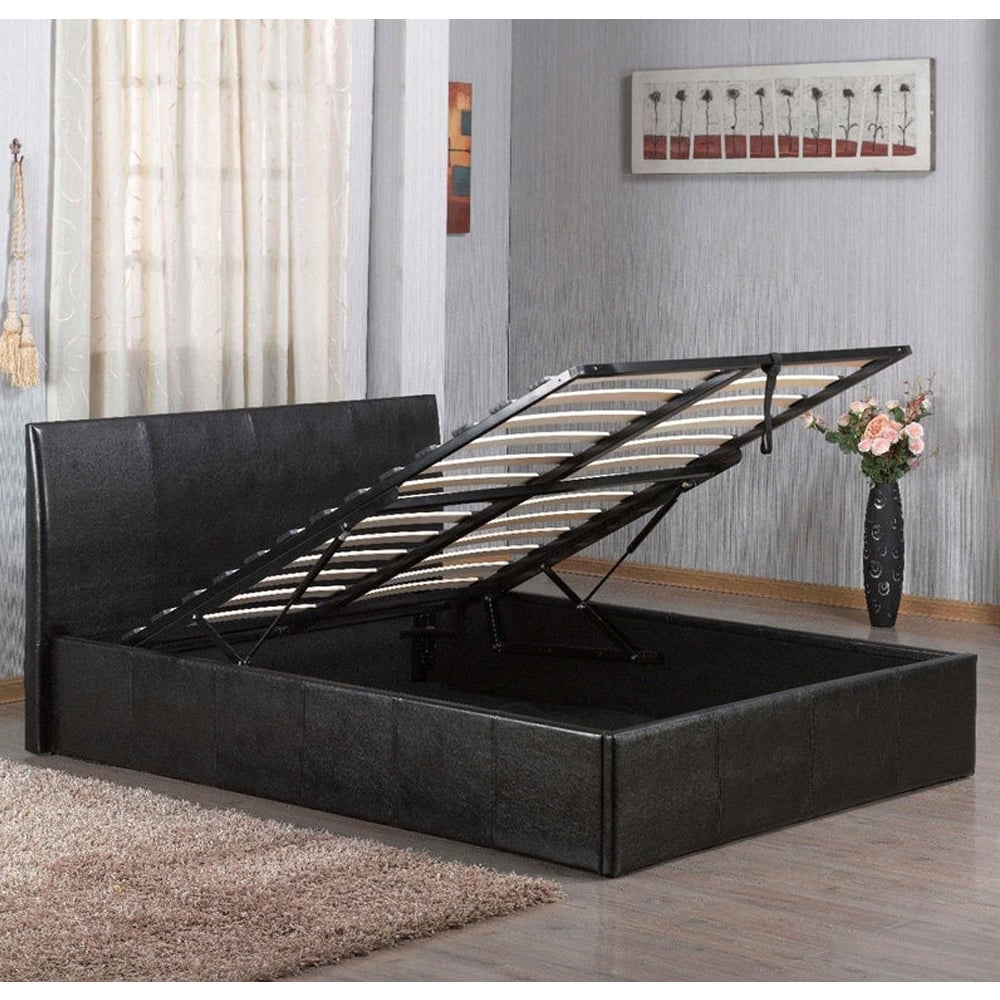 Oliver Faux Leather Ottoman Storage Double Bed In Black